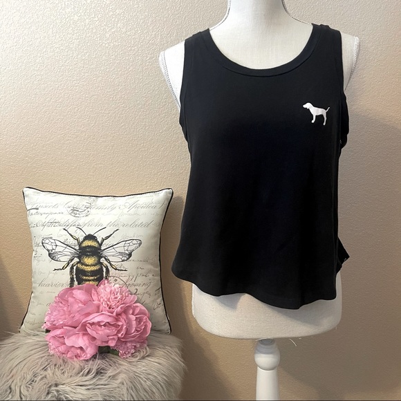 Pink Victoria’s Secret black mesh tank top medium - Picture 1 of 6